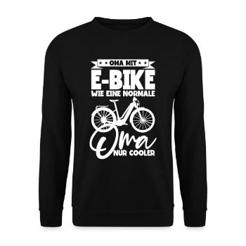 Oma mit E-Bike wie eine normale Oma Pedelec E-Bike - Unisex Pullover - Schwarz - Vorne - Alina (178cm) & Michal (187cm)