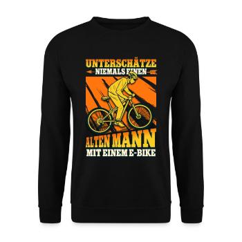 Unterschätze niemals einen alten Mann Pedelec - Unisex Pullover - Schwarz - Vorne - Alina (178cm) & Michal (187cm)