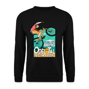 E-Bike Berg oder Tal ist mir egal Pedelec E-Bike - Unisex Pullover - Schwarz - Vorne - Alina (178cm) & Michal (187cm)