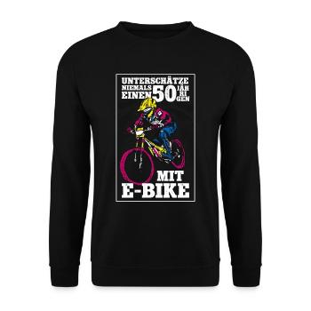50. Geburtstag Pedelec E-Bike - Unisex Pullover - Schwarz - Vorne - Alina (178cm) & Michal (187cm)