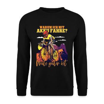 Warum ich mit Akku fahre Pedelec E-Bike - Unisex Pullover - Schwarz - Vorne - Alina (178cm) & Michal (187cm)