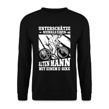 Unterschätze niemals einen alten Mann Pedelec - Unisex Pullover - Schwarz - Vorne - Alina (178cm) & Michal (187cm)