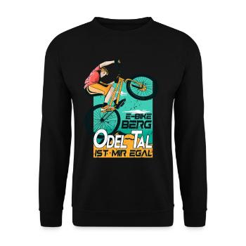 E-Bike Berg oder Tal ist mir egal Pedelec E-Bike - Unisex Pullover - Schwarz - Vorne - Alina (178cm) & Michal (187cm)