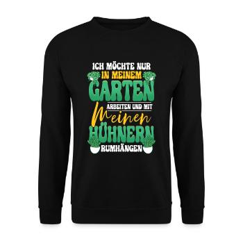 Ich möchte nur in meinem garten arbeiten Gärtner - Unisex Pullover - Schwarz - Vorne - Alina (178cm) & Michal (187cm)
