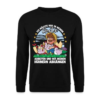 Ich möchte nur in meinem garten arbeiten Gärtner - Unisex Pullover - Schwarz - Vorne - Alina (178cm) & Michal (187cm)