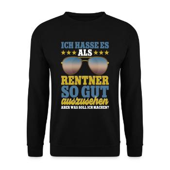 Ich hasse es als Rentner - Unisex Pullover - Schwarz - Vorne - Alina (178cm) & Michal (187cm)