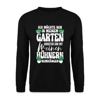 Ich möchte nur in meinem garten arbeiten Gärtner - Unisex Pullover - Schwarz - Vorne - Alina (178cm) & Michal (187cm)