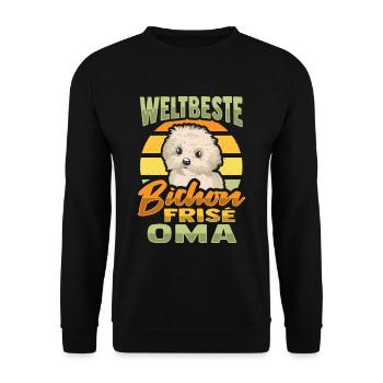 Weltbeste Bichon Frisé Oma Design Hundehalter Oma - Unisex Pullover - Schwarz - Vorne - Alina (178cm) & Michal (187cm)