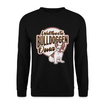 Weltbeste Bulldogge Oma Design Hundehalter Oma - Unisex Pullover - Schwarz - Vorne - Alina (178cm) & Michal (187cm)