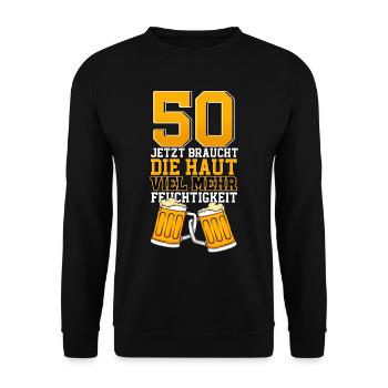 50. Geburtstag Bierglas Bier - Unisex Pullover - Schwarz - Vorne - Alina (178cm) & Michal (187cm)
