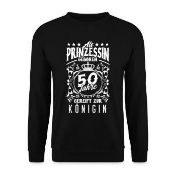 50. Geburtstag Als Prinzessin geboren 50 - Unisex Pullover - Schwarz - Vorne - Alina (178cm) & Michal (187cm)
