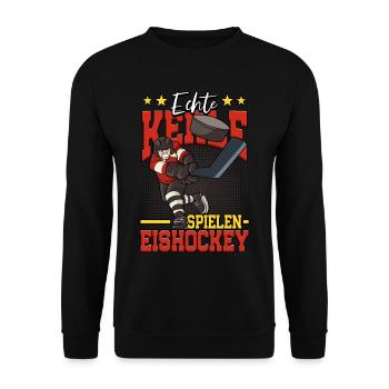 Echte Kerle spielen Eishockey - Unisex Pullover - Schwarz - Vorne - Alina (178cm) & Michal (187cm)
