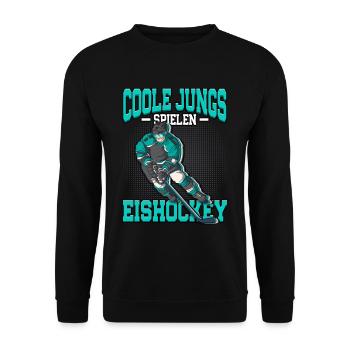 Coole Jungs spielen Eishockey - Unisex Pullover - Schwarz - Vorne - Alina (178cm) & Michal (187cm)