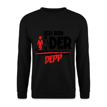 Ich bin der Depp Bräutigam - Unisex Pullover - Schwarz - Vorne - Alina (178cm) & Michal (187cm)