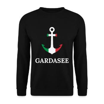 Lake Garda Sailing Italy Anchor Design for Sailors - Unisex Sweatshirt - black - Front - Alina (178cm) & Michal (187cm)