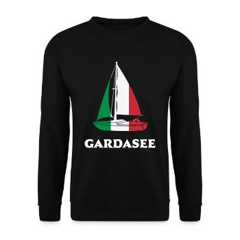 Gardasee Segeln Italien Segelboot Segler - Unisex Pullover - Schwarz - Vorne - Alina (178cm) & Michal (187cm)