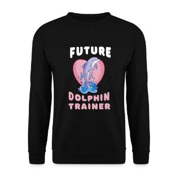 Niedliches Delfin Delfintrainer - Unisex Pullover - Schwarz - Vorne - Alina (178cm) & Michal (187cm)