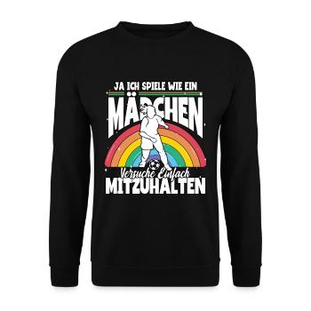 Fußball Fußballspielerin - Unisex Pullover - Schwarz - Vorne - Alina (178cm) & Michal (187cm)