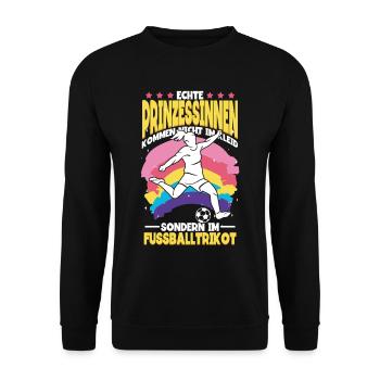 Fußball Echte Prinzessinnen tragen Fussball Trikot - Unisex Pullover - Schwarz - Vorne - Alina (178cm) & Michal (187cm)