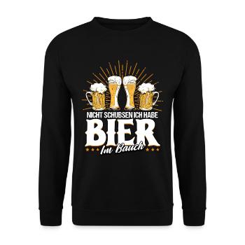 Nicht schubsen ich habe Bier im Bauch Bier - Unisex Pullover - Schwarz - Vorne - Alina (178cm) & Michal (187cm)