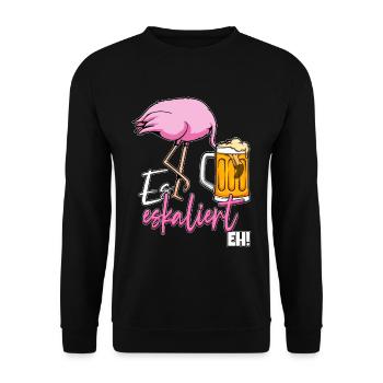 Es Eskaliert Eh Flamingo Bier Disko Festival - Unisex Pullover - Schwarz - Vorne - Alina (178cm) & Michal (187cm)