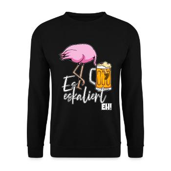 Es Eskaliert Eh Flamingo Bier Disko Festival - Unisex Pullover - Schwarz - Vorne - Alina (178cm) & Michal (187cm)