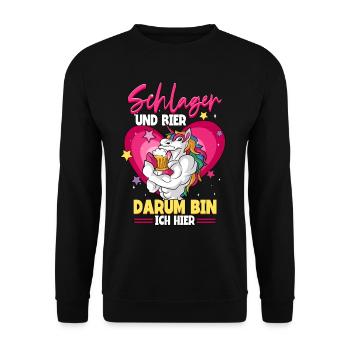 Schlagerparty Schlager und Bier darum bin ich hier - Unisex Pullover - Schwarz - Vorne - Alina (178cm) & Michal (187cm)