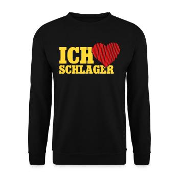 Ich liebe Schlager Schlagerparty - Unisex Pullover - Schwarz - Vorne - Alina (178cm) & Michal (187cm)