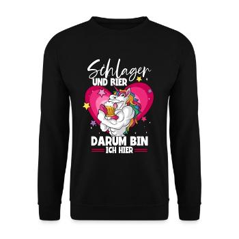 Schlagerparty Schlager und Bier darum bin ich hier - Unisex Pullover - Schwarz - Vorne - Alina (178cm) & Michal (187cm)