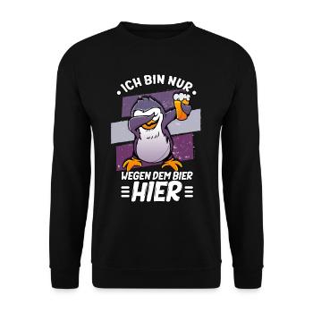 Ich bin nur wegen dem Bier hier Bier - Unisex Pullover - Schwarz - Vorne - Alina (178cm) & Michal (187cm)