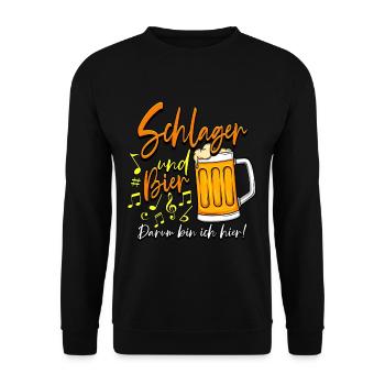 Schlagerparty Schlager und Bier darum bin ich hier - Unisex Pullover - Schwarz - Vorne - Alina (178cm) & Michal (187cm)