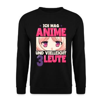 Ich mag Anime und vielleicht 3 Leute. - Unisex Pullover - Schwarz - Vorne - Alina (178cm) & Michal (187cm)