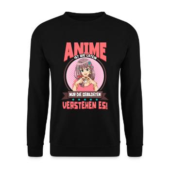 Anime Spruch Weeb Otaku Anime ist wie Latein - Unisex Pullover - Schwarz - Vorne - Alina (178cm) & Michal (187cm)