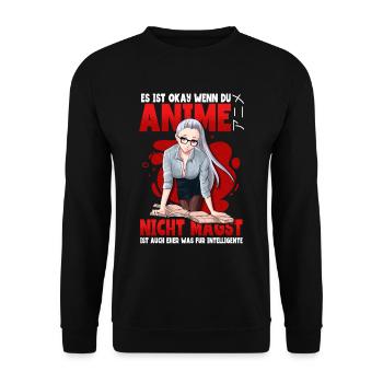 Anime Spruch Weeb Otaku - Unisex Pullover - Schwarz - Vorne - Alina (178cm) & Michal (187cm)