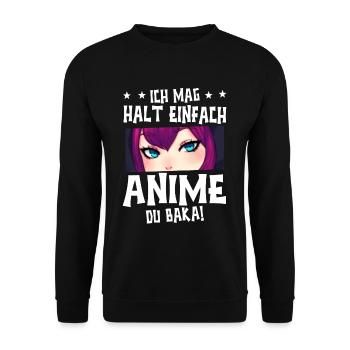 Anime Spruch Weeb Otaku - Unisex Pullover - Schwarz - Vorne - Alina (178cm) & Michal (187cm)