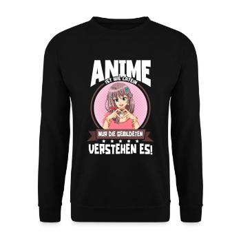 Anime Saying Weeb Otaku Anime is like Latin - Unisex Sweatshirt - black - Front - Alina (178cm) & Michal (187cm)