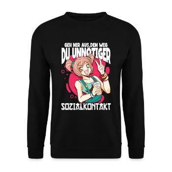 Anime Spruch Weeb Otaku - Unisex Pullover - Schwarz - Vorne - Alina (178cm) & Michal (187cm)