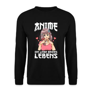 Anime Spruch Weeb Otaku - Unisex Pullover - Schwarz - Vorne - Alina (178cm) & Michal (187cm)