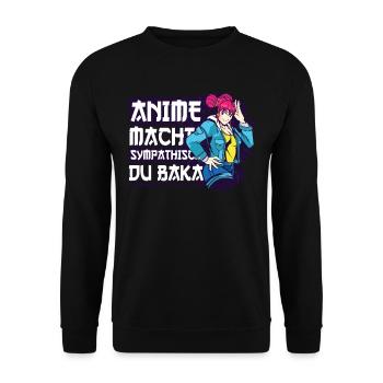Anime Spruch Weeb Otaku - Unisex Pullover - Schwarz - Vorne - Alina (178cm) & Michal (187cm)