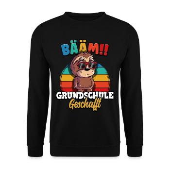 Bääm Grundschule Geschafft - Unisex Pullover - Schwarz - Vorne - Alina (178cm) & Michal (187cm)