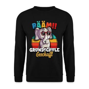 Bääm Grundschule Geschafft - Unisex Pullover - Schwarz - Vorne - Alina (178cm) & Michal (187cm)
