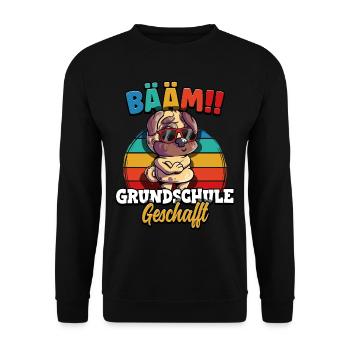 Bääm Grundschule Geschafft - Unisex Pullover - Schwarz - Vorne - Alina (178cm) & Michal (187cm)