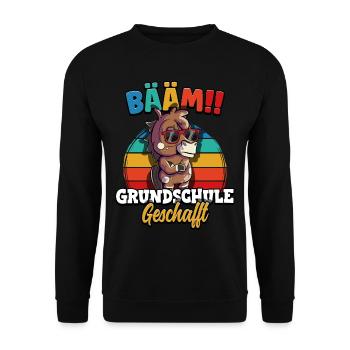 Bääm Grundschule Geschafft - Unisex Pullover - Schwarz - Vorne - Alina (178cm) & Michal (187cm)