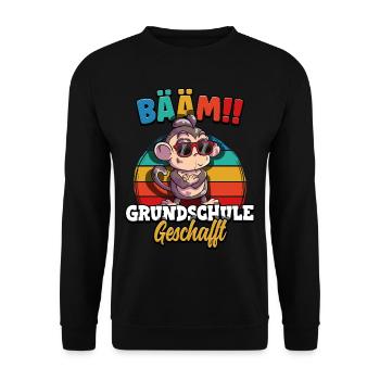 Bääm Grundschule Geschafft - Unisex Pullover - Schwarz - Vorne - Alina (178cm) & Michal (187cm)