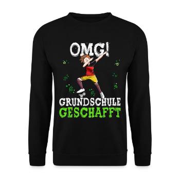 Grundschule Geschafft Fußball 6. Klasse - Unisex Pullover - Schwarz - Vorne - Alina (178cm) & Michal (187cm)