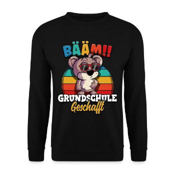 Bääm Grundschule Geschafft - Unisex Pullover - Schwarz - Vorne - Alina (178cm) & Michal (187cm)