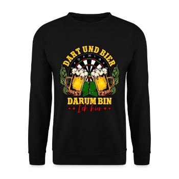 Dart Und Bier Darum Bin Ich Hier Darts Dartspieler - Unisex Pullover - Schwarz - Vorne - Alina (178cm) & Michal (187cm)