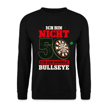 Ich bin nicht 50 ich bin Double Bullseye Darts - Unisex Pullover - Schwarz - Vorne - Alina (178cm) & Michal (187cm)