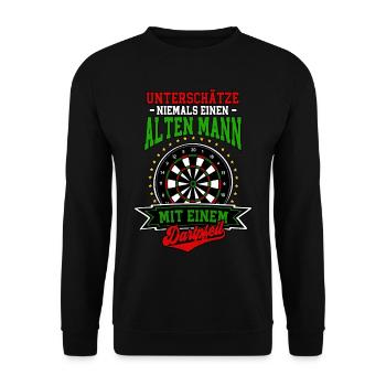 Unterschätze niemals einen alten Mann mit einem - Unisex Pullover - Schwarz - Vorne - Alina (178cm) & Michal (187cm)
