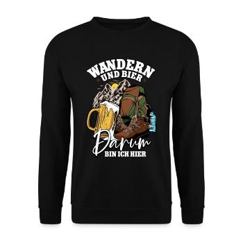 Wanderer Wander Wandern und Bier darum bin ich - Unisex Pullover - Schwarz - Vorne - Alina (178cm) & Michal (187cm)